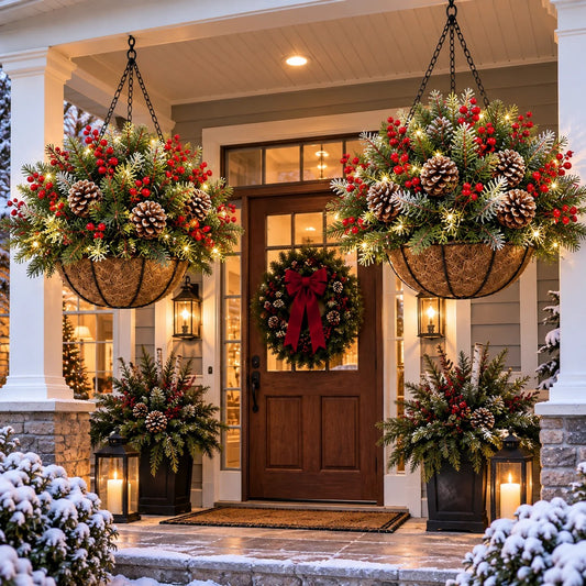 Artificial Hanging Basket Christmas Wreath