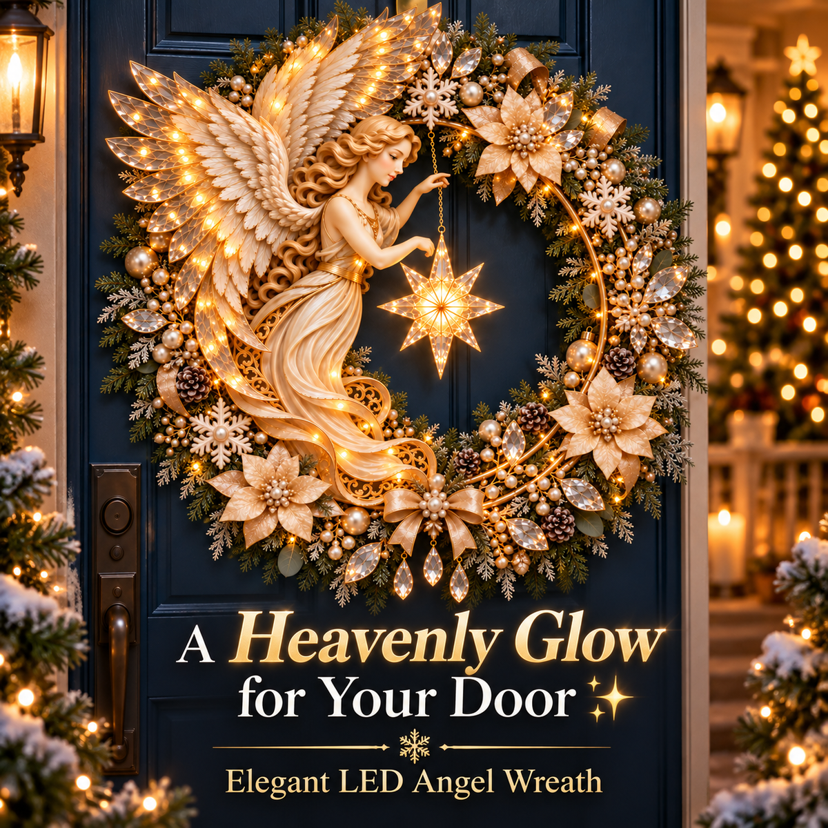 ✨ Heavenly Angel Christmas Wreath 🎄 Lighted Holiday Door Decor with Glowing Star