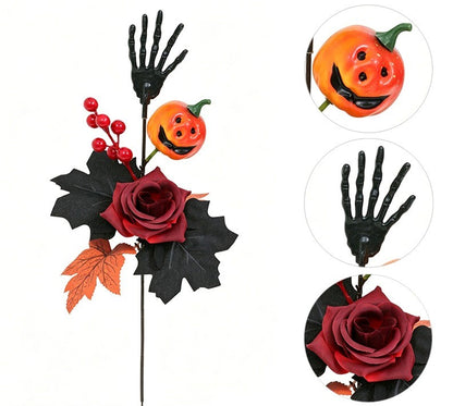 Halloween decorative skeleton hands and pumpkin-face artificial flowers