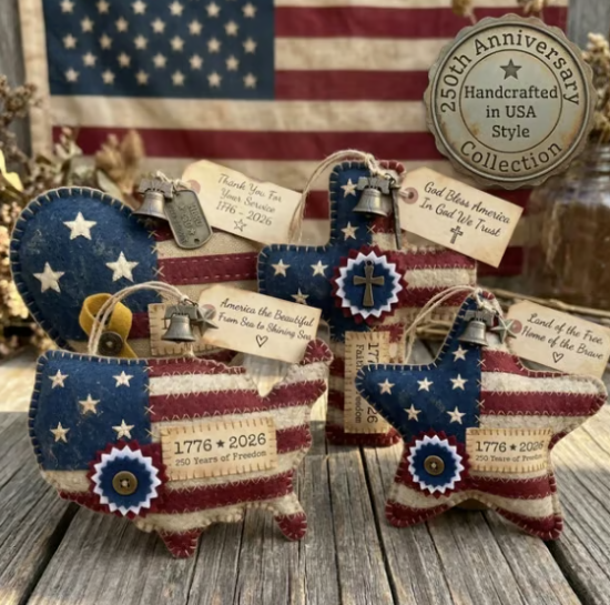 Handcrafted America 250th Anniversary Keepsake Ornaments | Rustic Patriotic Decor US