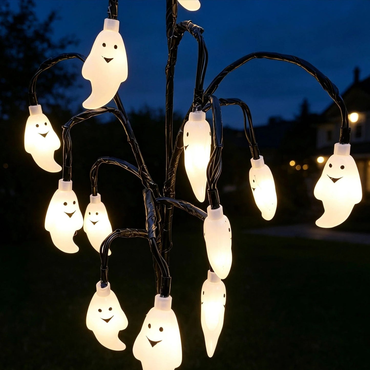 Solar-powered Halloween ground-stake lights for outdoor holiday decoration