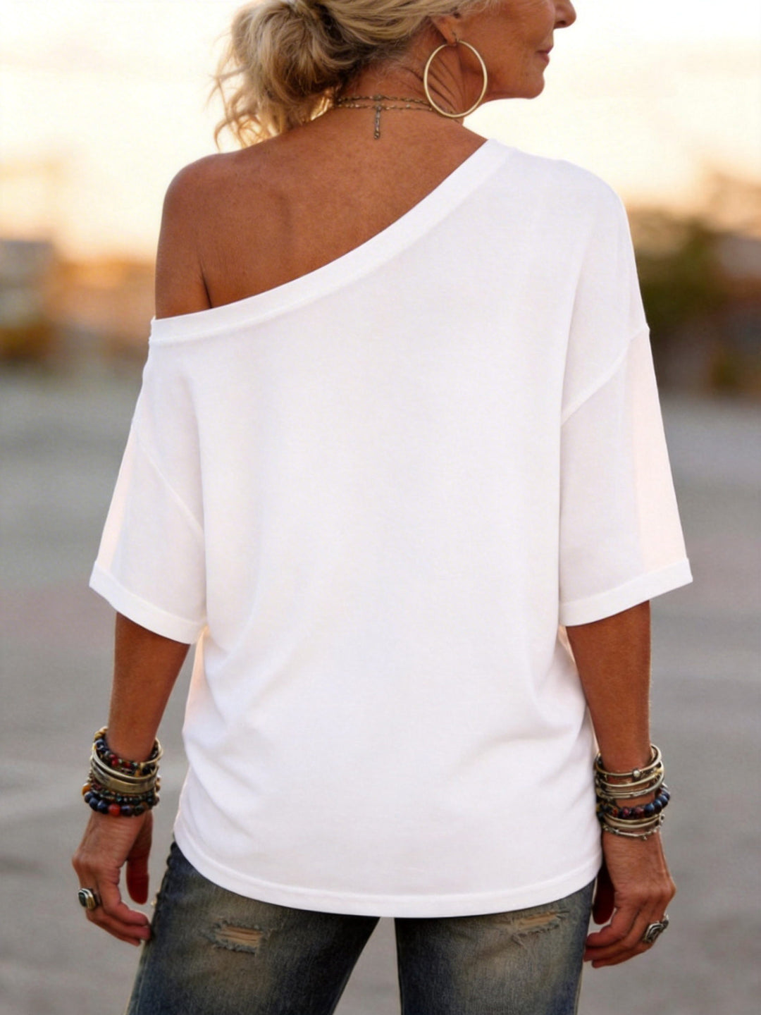 WILD SOUL Moon Dragon Dragonfly Print Slant Shoulder Tee