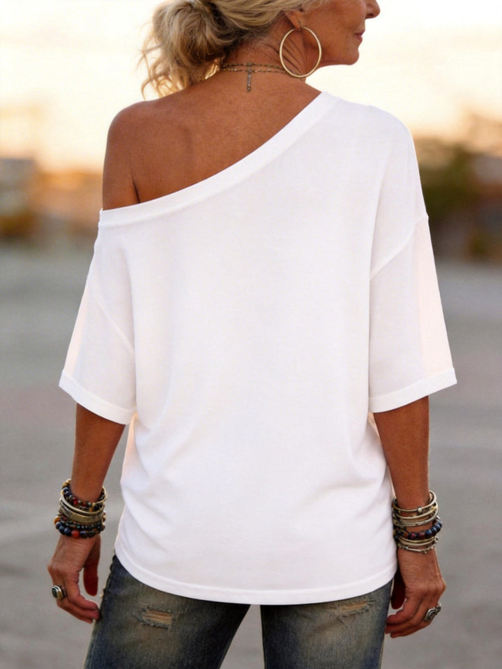 WILD SOUL Moon Dragon Dragonfly Print Slant Shoulder Tee