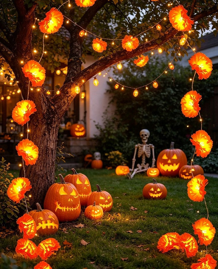 Halloween-themed LED marigold string lights（Waterproof battery box version）