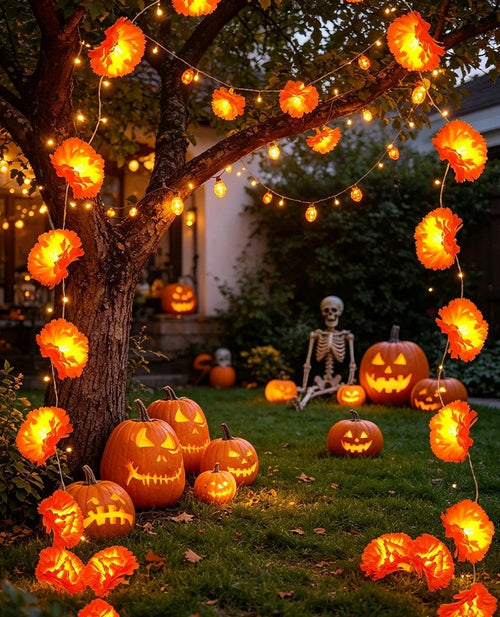 Halloween-themed LED marigold string lights（Waterproof battery box version）