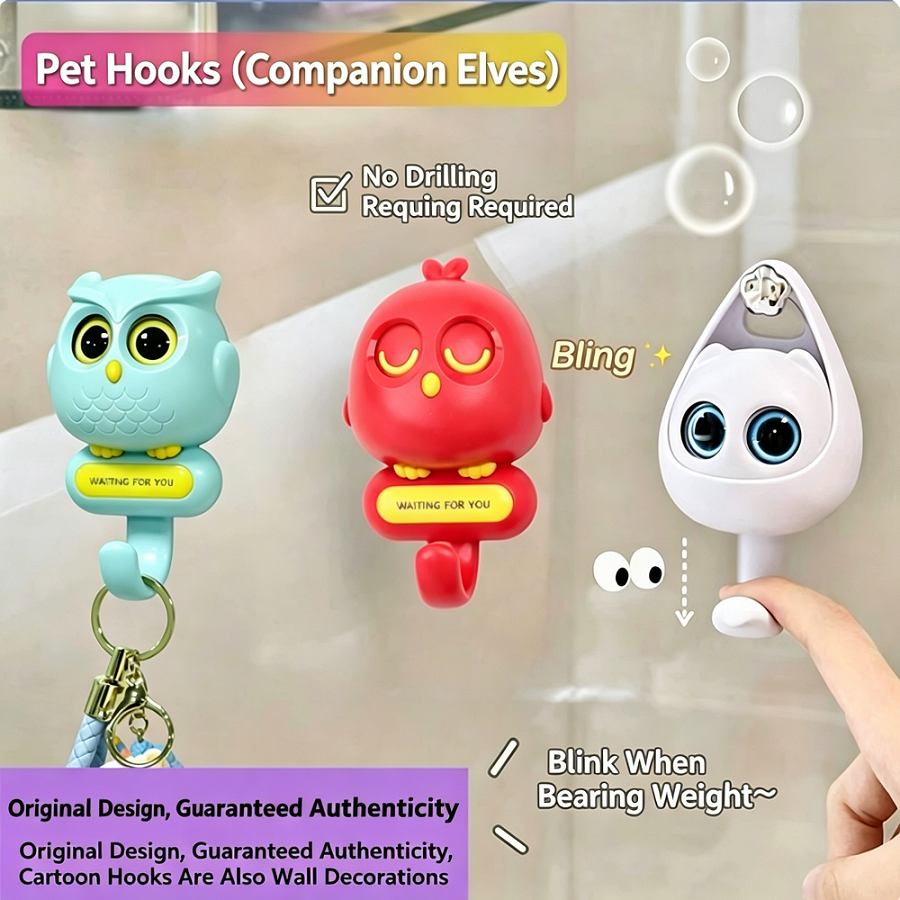 Adorable Owl Wall Hook with Moving Eyes – Punch-Free Adhesive Hanger for Home Organization & Fun Decor
