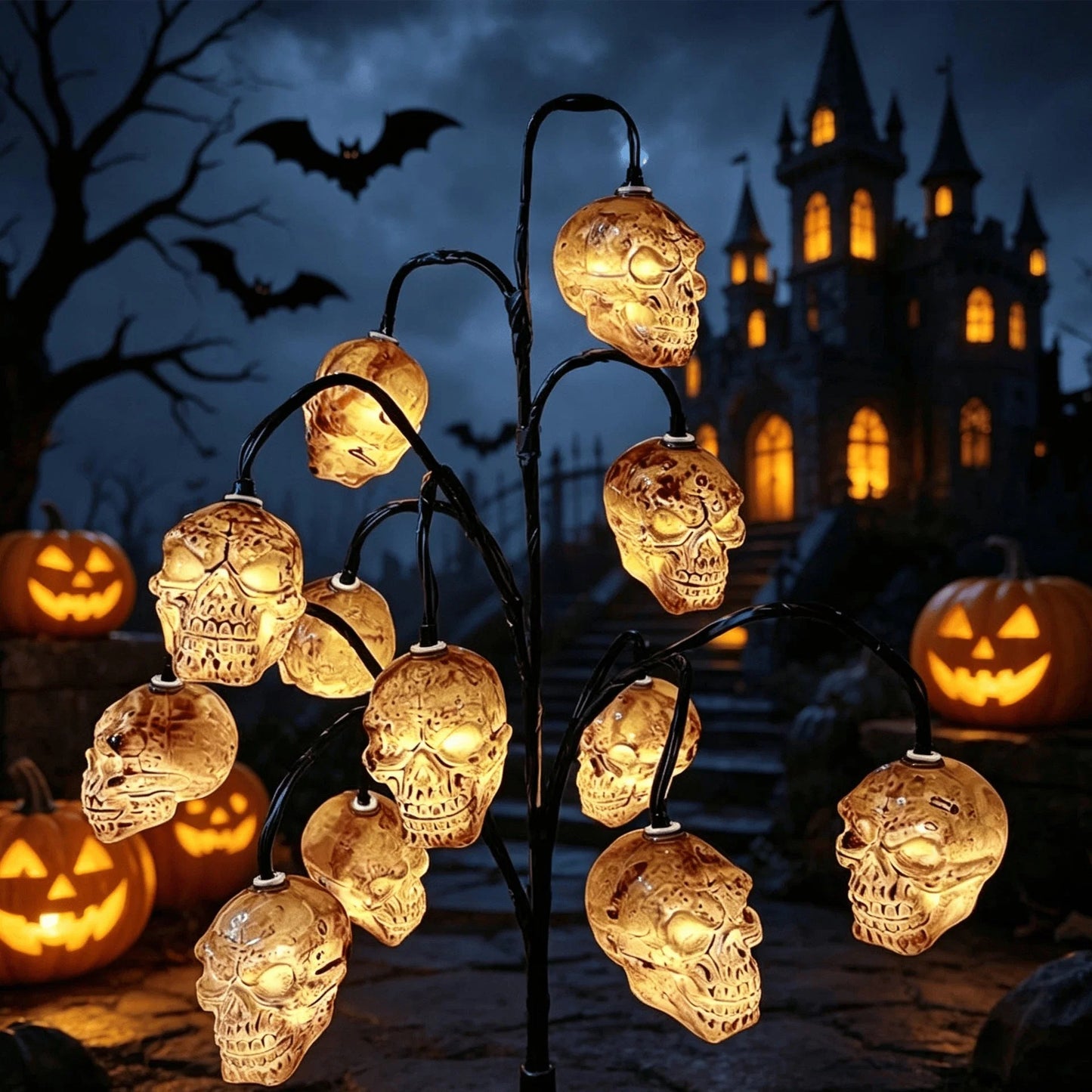 Solar-powered Halloween ground-stake lights for outdoor holiday decoration
