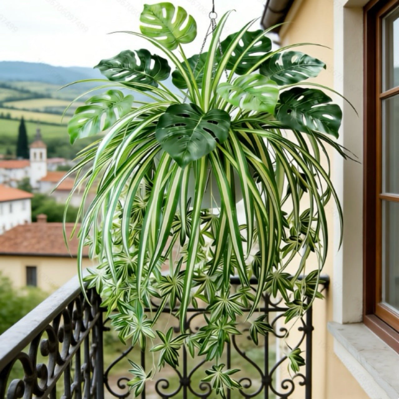 Artificial Hanging Plant Mix Monstera and Spider Plant