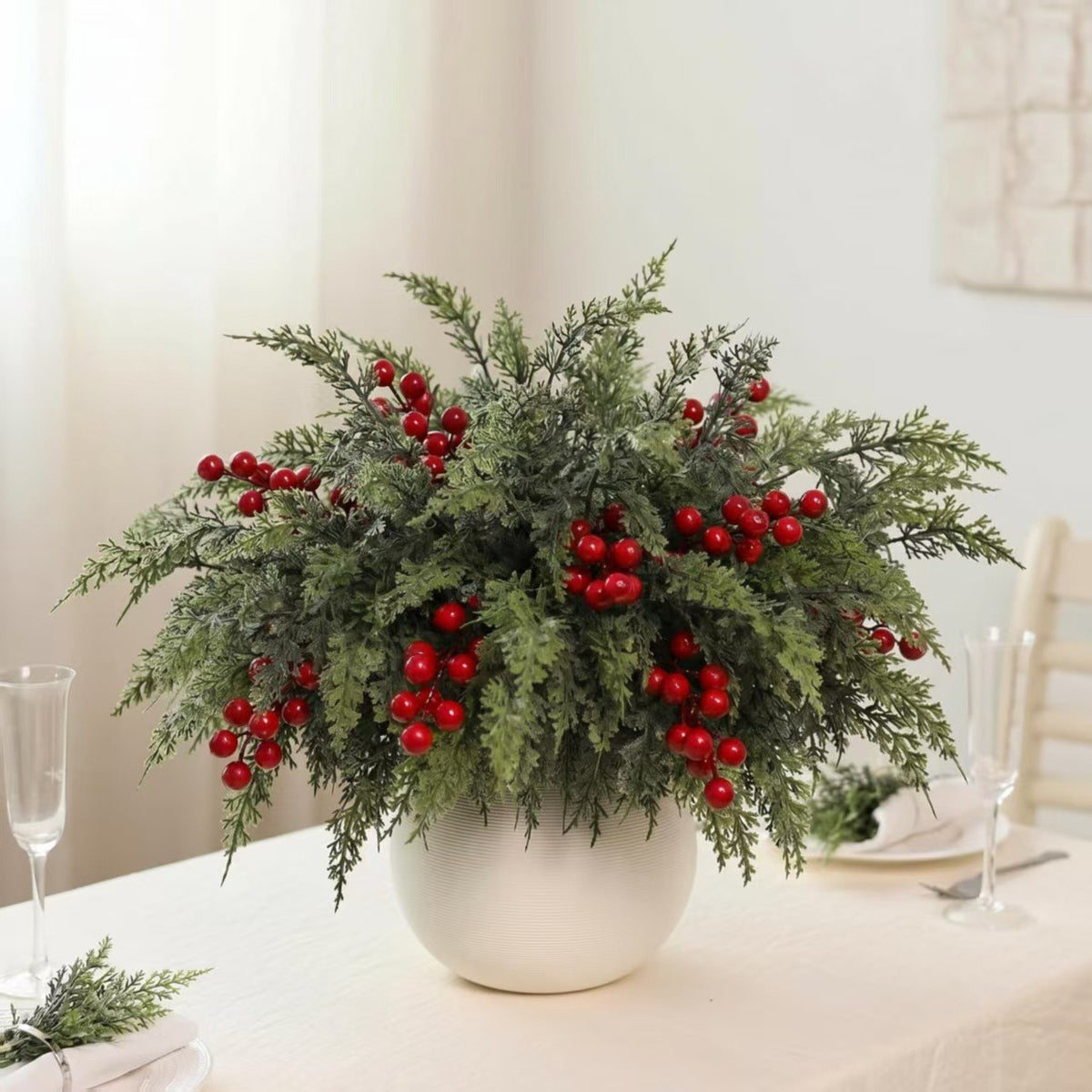 Artificial Christmas Greenery Arrangement: Cedar and Red Berries