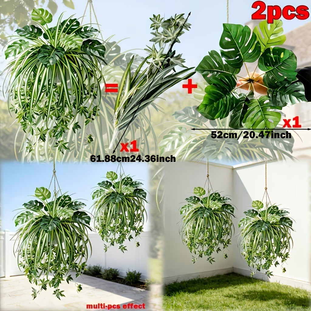 Artificial Hanging Plant Mix Monstera and Spider Plant