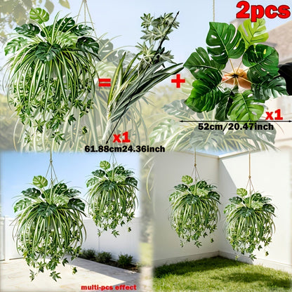 Artificial Hanging Plant Mix Monstera and Spider Plant