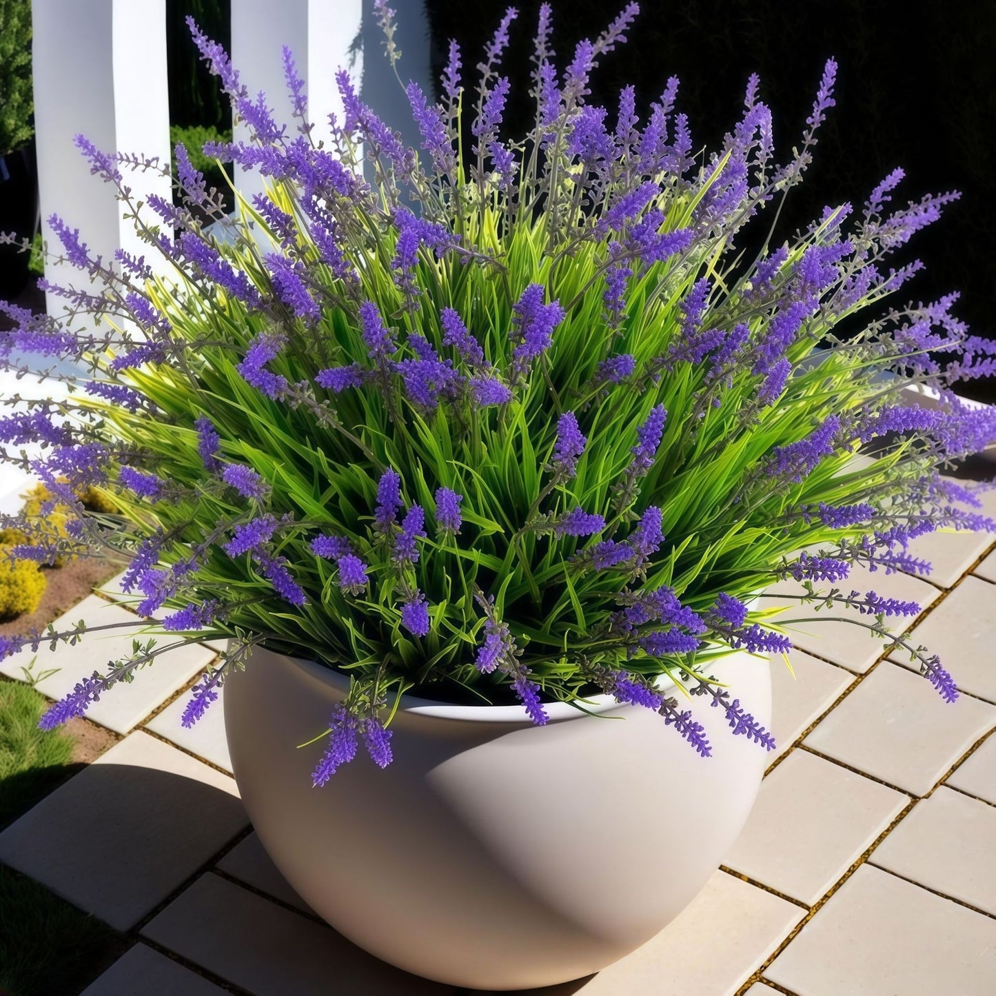 Outdoor Artificial 10-Stem Spring Grass and Lavender Bouquet