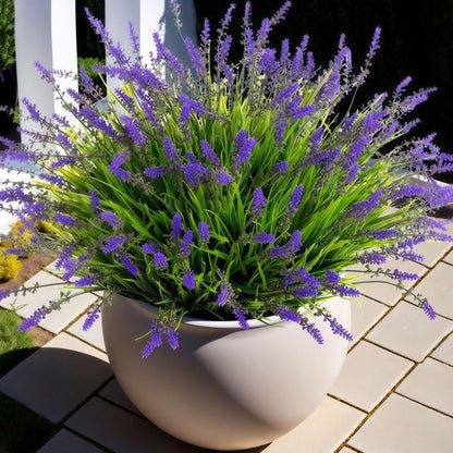 Outdoor Artificial 10-Stem Spring Grass and Lavender Bouquet
