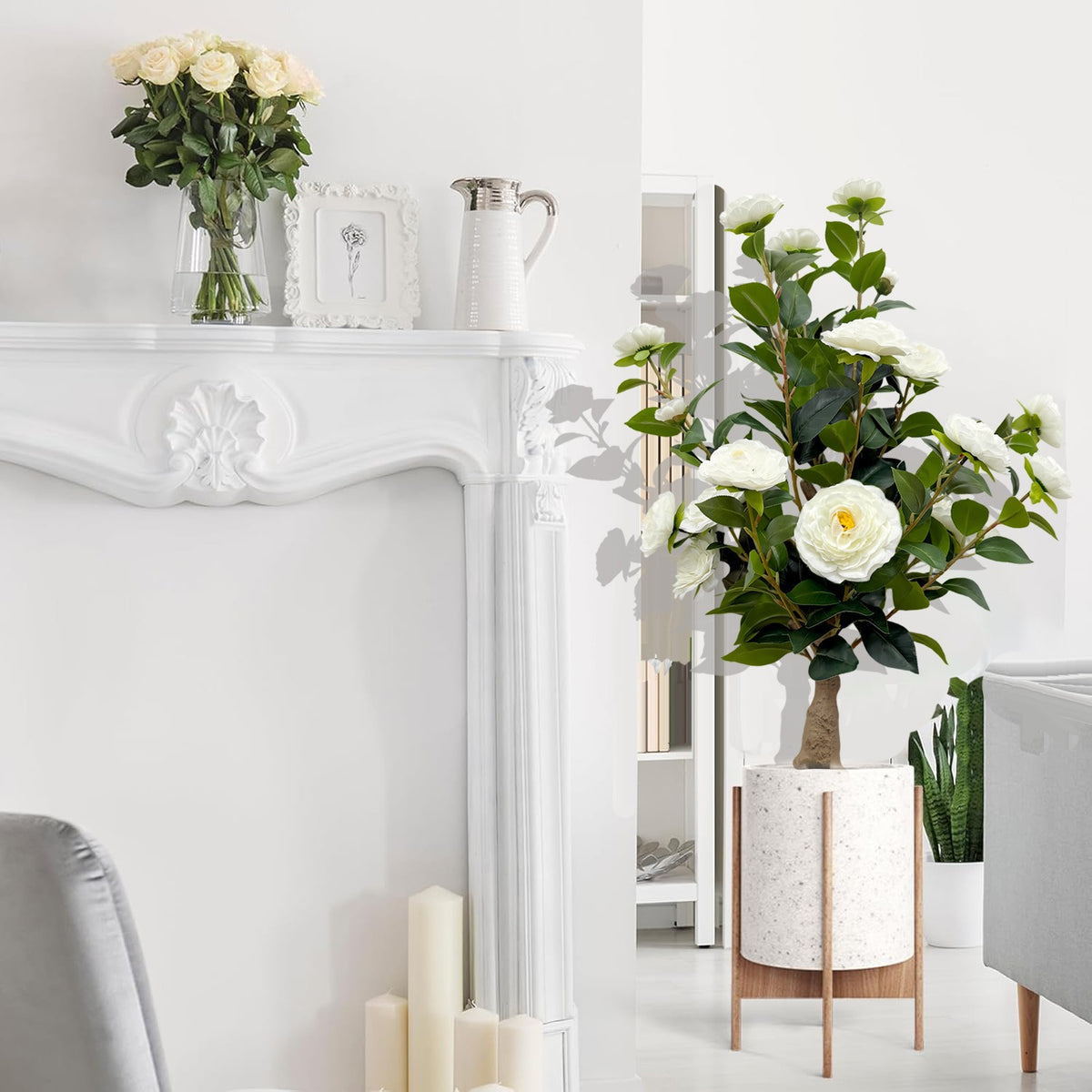 Artificial Camellia Potted Tree for Outdoor Decoration (Ground-Insert Style)