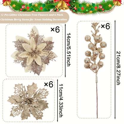 Christmas-themed artificial flower decoration set（18-piece set）