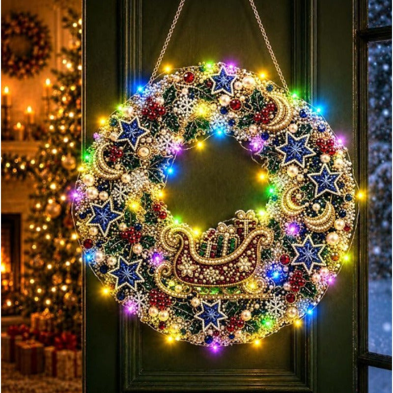 LED Christmas-Themed DIY Pearl and Diamond Painting（With string lights）