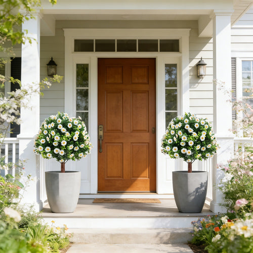Outdoor Artificial Daisy and Boxwood Ground-Insert Plant