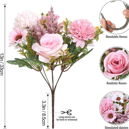 4-Piece Set: Artificial 7-Stem Hydrangea and Peony Bouquet