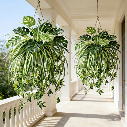 Artificial Hanging Plant Mix Monstera and Spider Plant