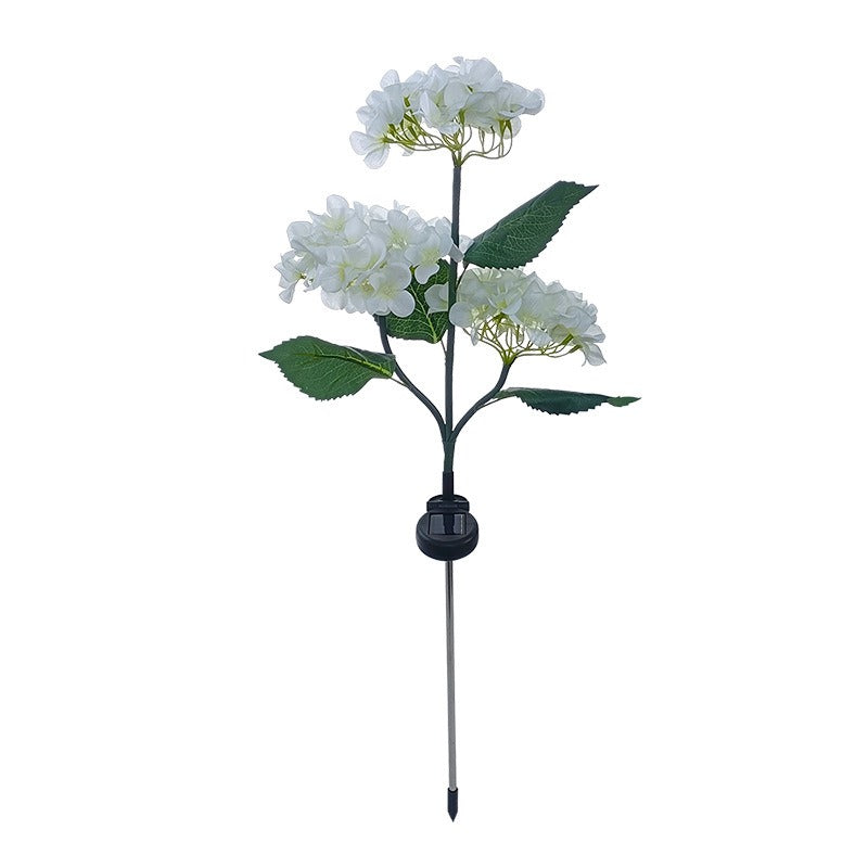 Solar-powered LED simulated 3-head hydrangea ground-stake light