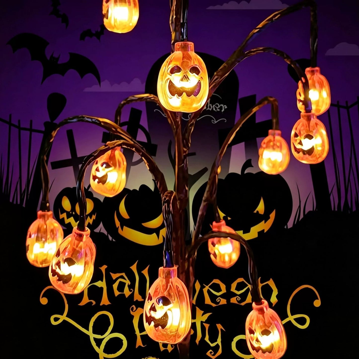 Solar-powered Halloween ground-stake lights for outdoor holiday decoration