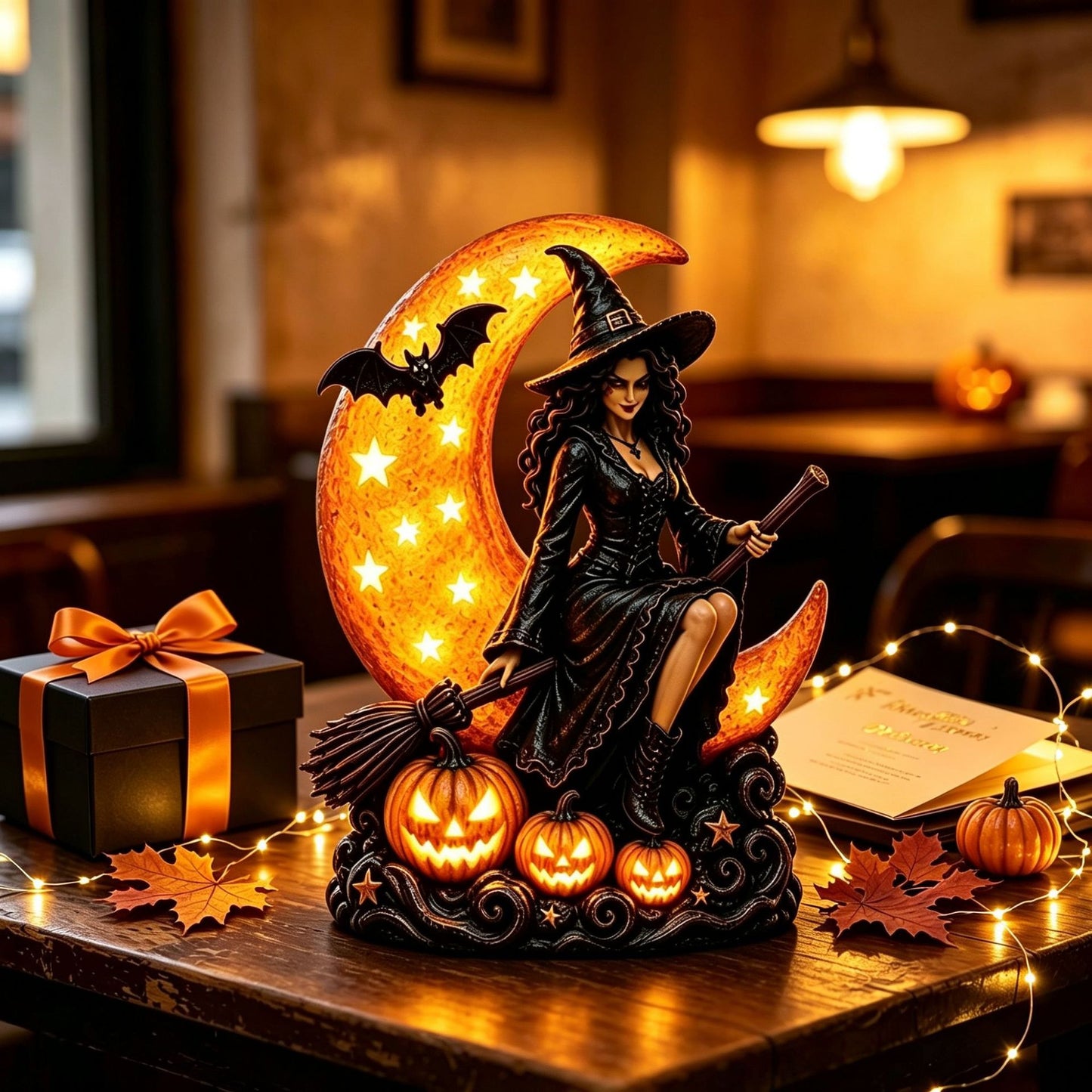 Halloween Witch and Moon Night Light Statue Decoration