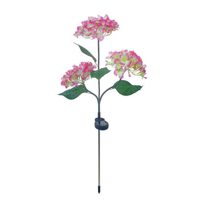 Solar-powered LED simulated 3-head hydrangea ground-stake light
