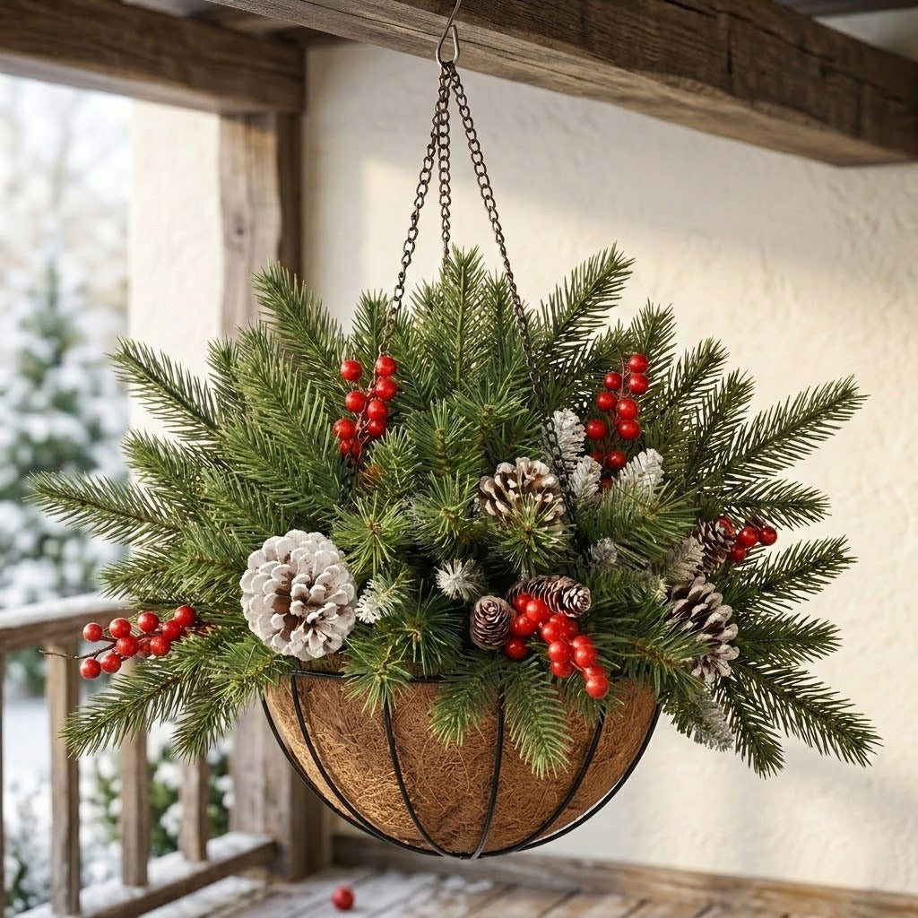 Artificial Hanging Basket Christmas Wreath