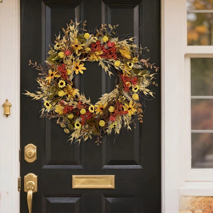 Artificial Chrysanthemum and Fallen Leaf Autumn-Themed Decorative Wreath