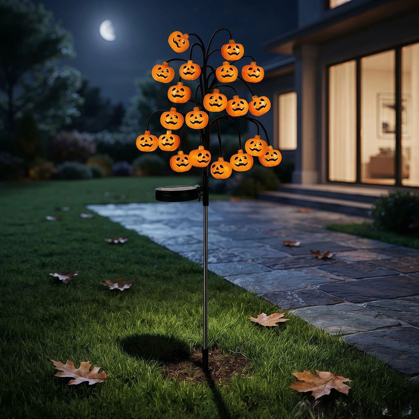 Solar-powered Halloween ground-stake lights for outdoor holiday decoration