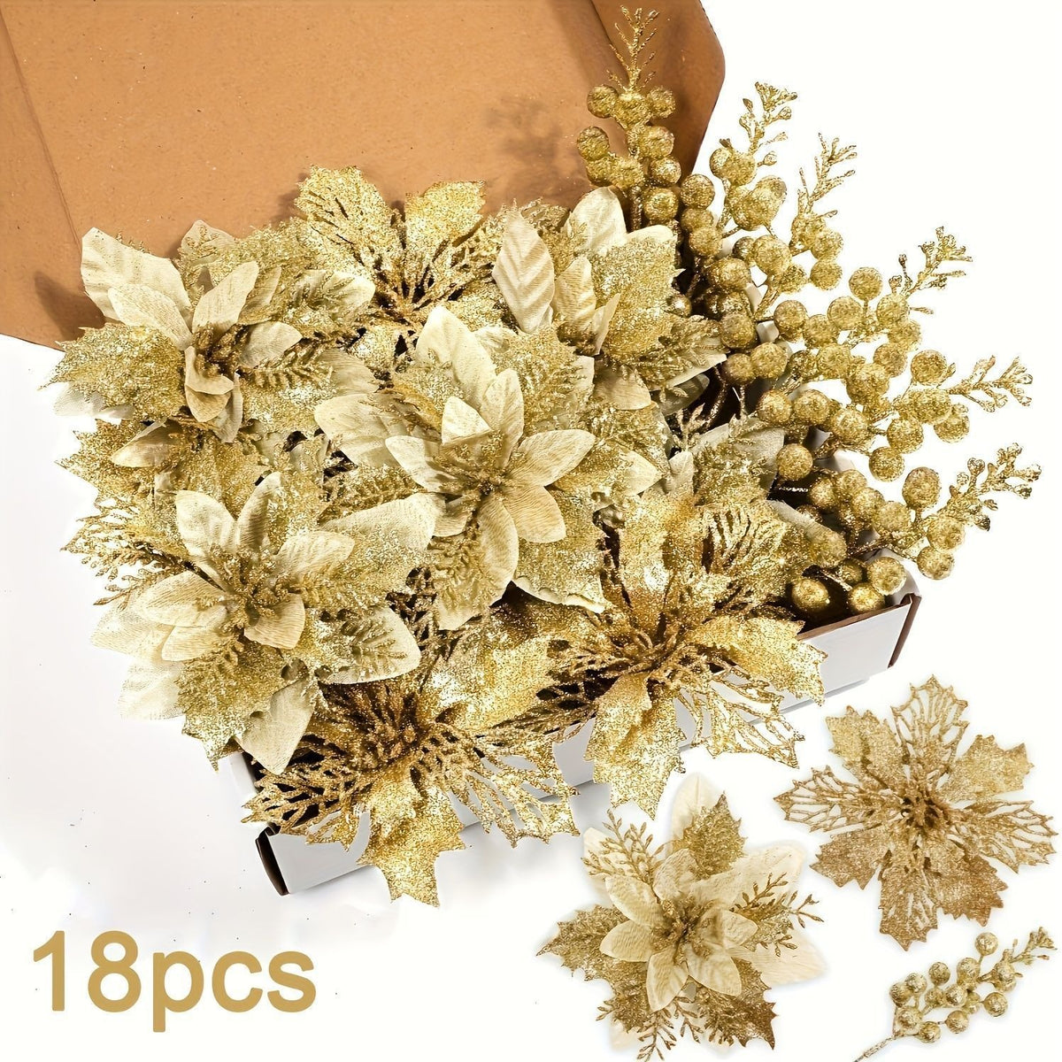 Christmas-themed artificial flower decoration set（18-piece set）