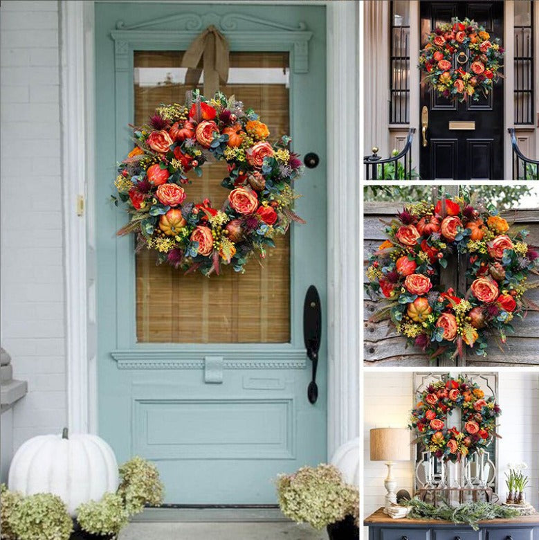 Fall Peony and Pumpkin Wreath