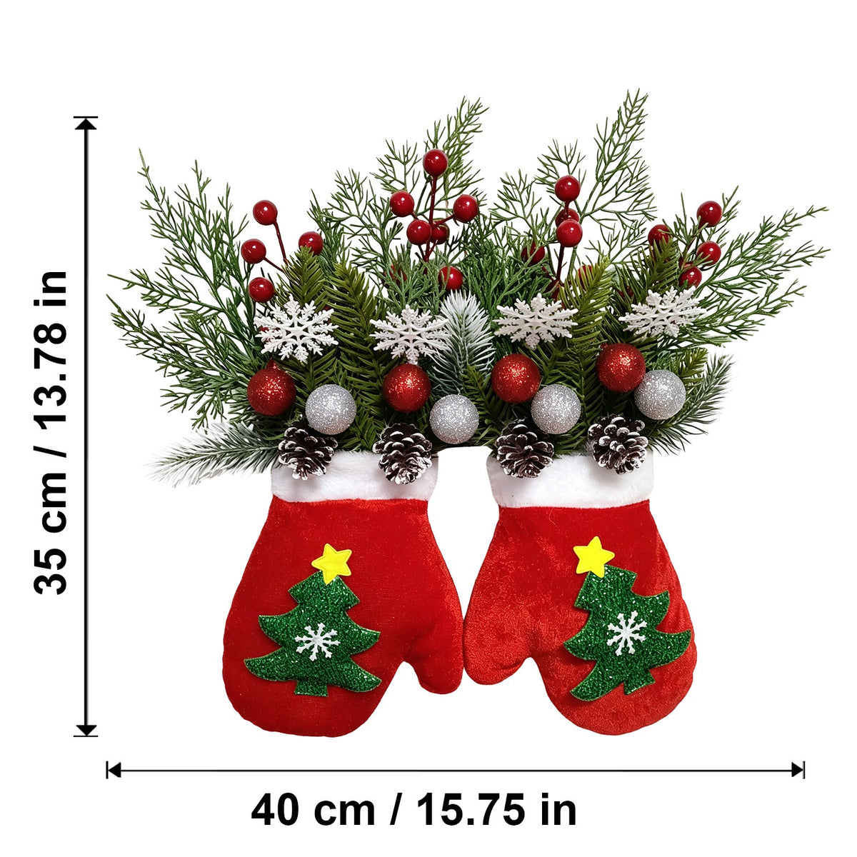Sparkling Christmas Wreath with Gloves and Artificial Flowers（With light）