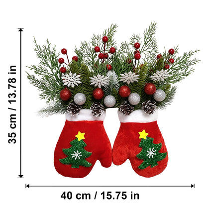Sparkling Christmas Wreath with Gloves and Artificial Flowers（With light）