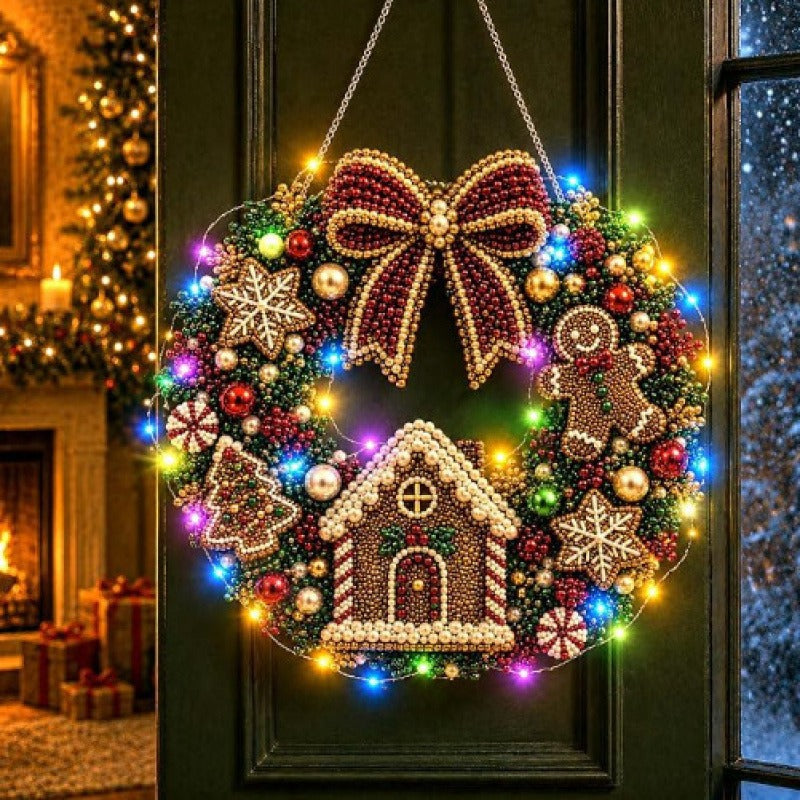 LED Christmas-Themed DIY Pearl and Diamond Painting（With string lights）