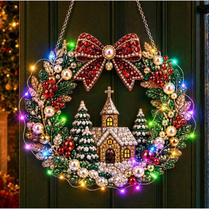 LED Christmas-Themed DIY Pearl and Diamond Painting（With string lights）