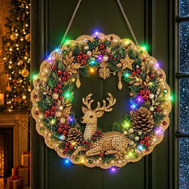 LED Christmas-Themed DIY Pearl and Diamond Painting（With string lights）