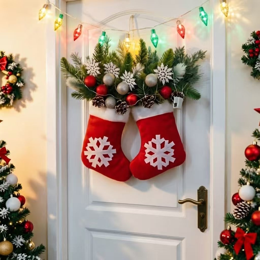 Sparkling Christmas Wreath with Gloves and Artificial Flowers（With light）
