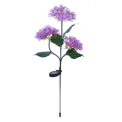 Solar-powered LED simulated 3-head hydrangea ground-stake light
