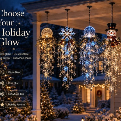 Hanging LED Christmas Porch Light – Crystal Snowflake Waterfall