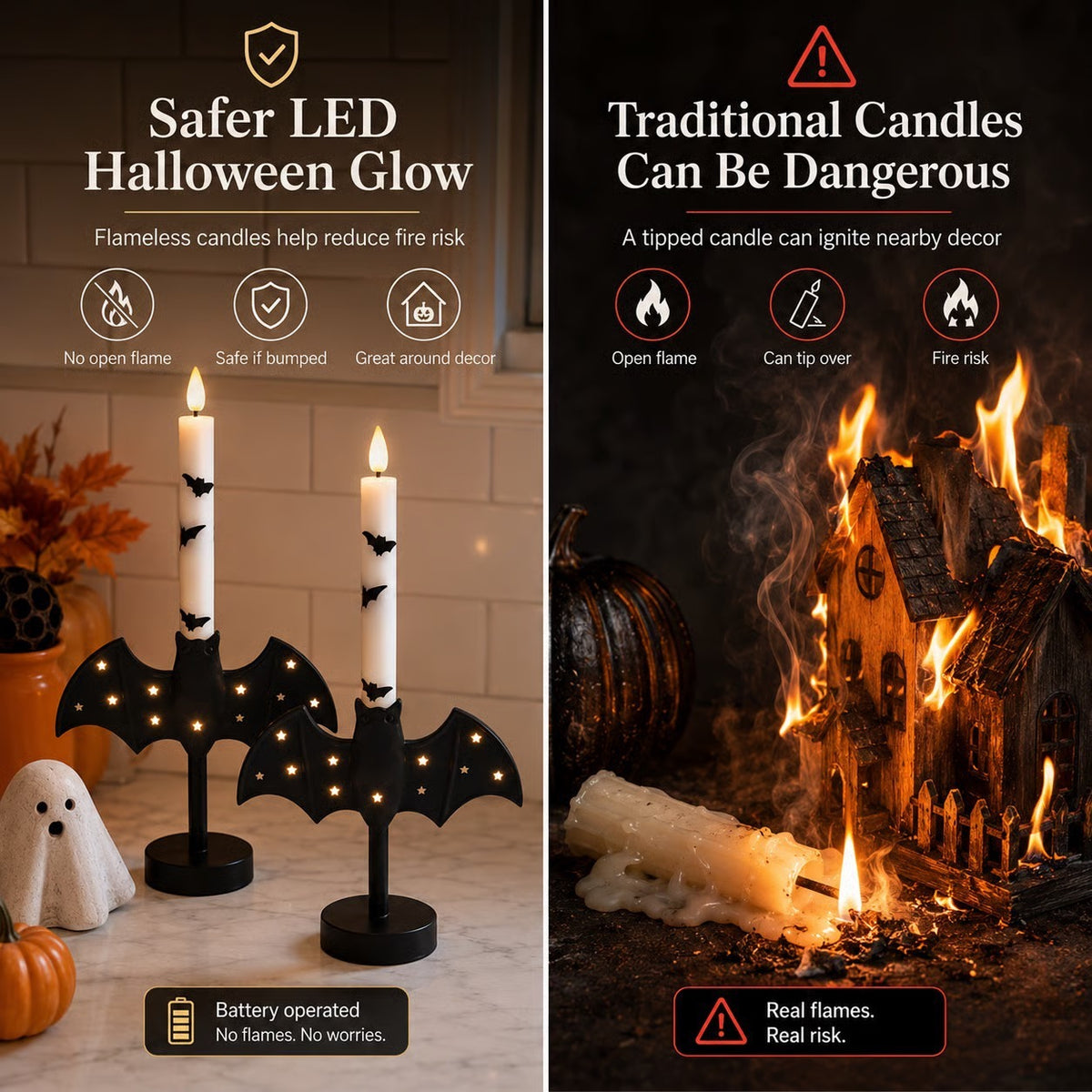 Bat-shaped flameless candle holder base