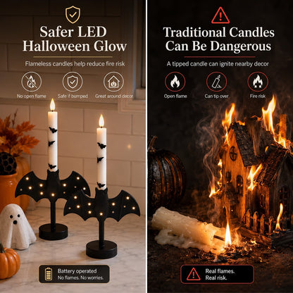 Bat-shaped flameless candle holder base