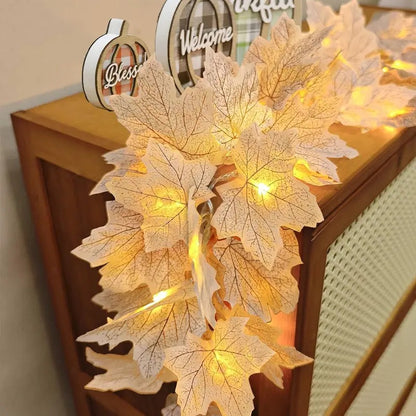 Halloween Artificial Maple Leaf and Pumpkin Decorative String Lights
