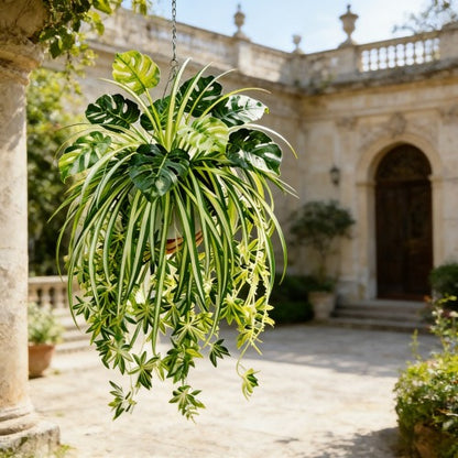 Artificial Hanging Plant Mix Monstera and Spider Plant