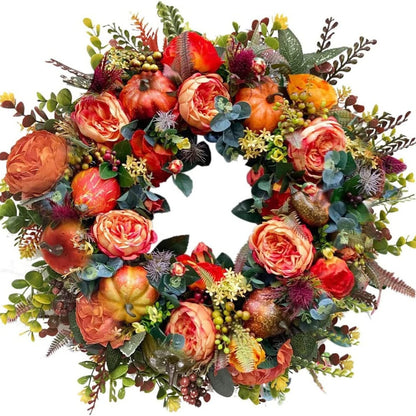 Fall Peony and Pumpkin Wreath
