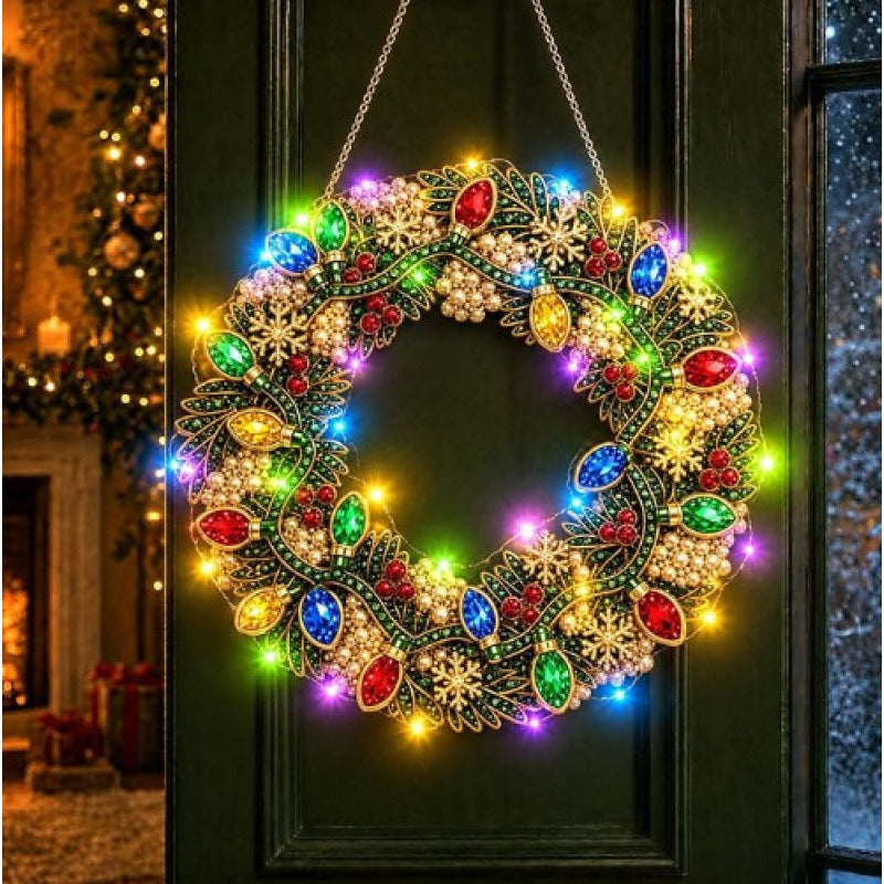 LED Christmas-Themed DIY Pearl and Diamond Painting（With string lights）