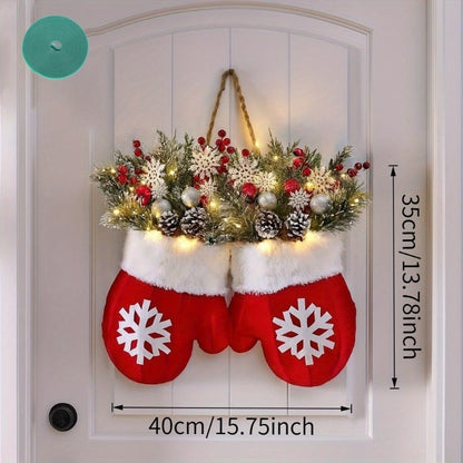 Sparkling Christmas Wreath with Gloves and Artificial Flowers（With light）