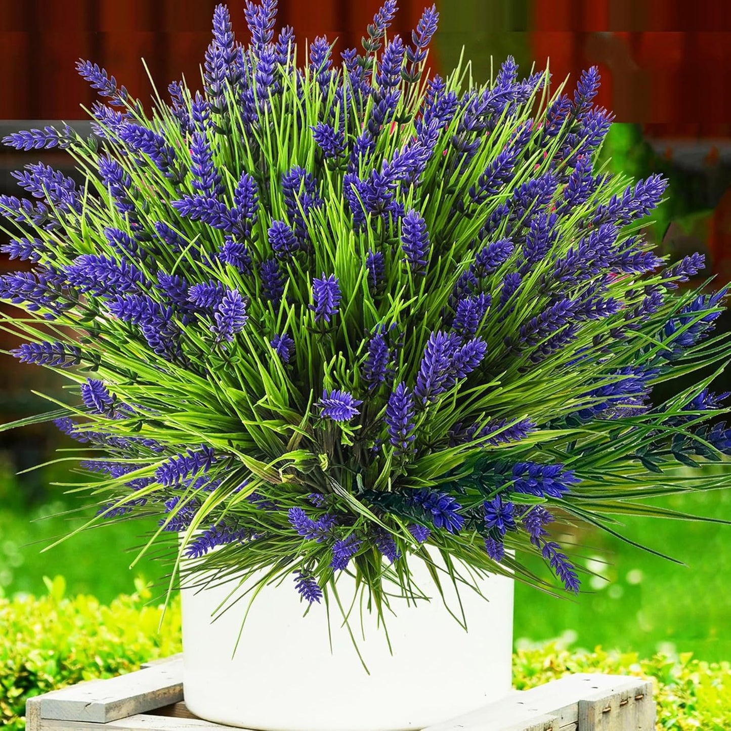 Outdoor Artificial 10-Stem Spring Grass and Lavender Bouquet