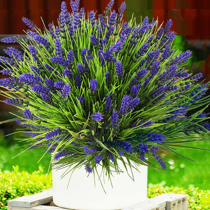 Outdoor Artificial 10-Stem Spring Grass and Lavender Bouquet