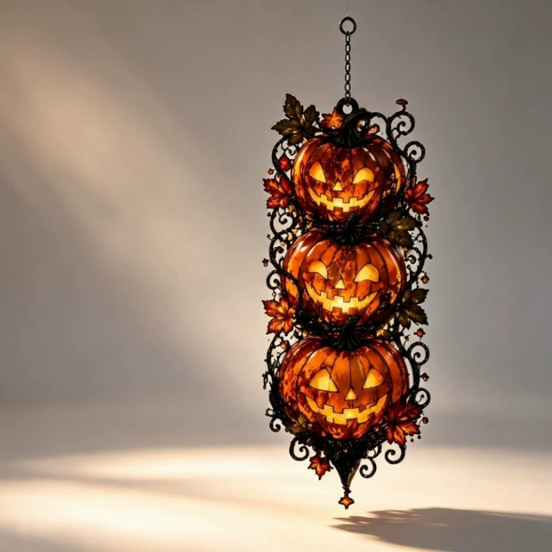 Acrylic Triple-Pumpkin Halloween Hanging Decoration